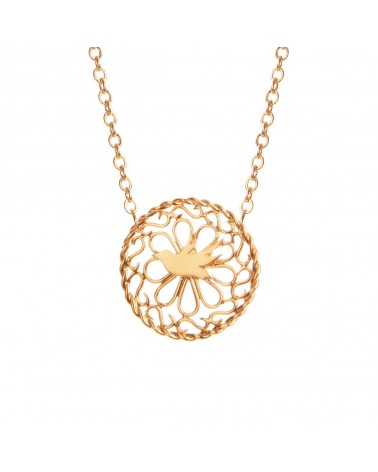 Épithètes – Collier doré à l'or fin médaillon filigrane avec volutes et oiseau colombe - zoom 2