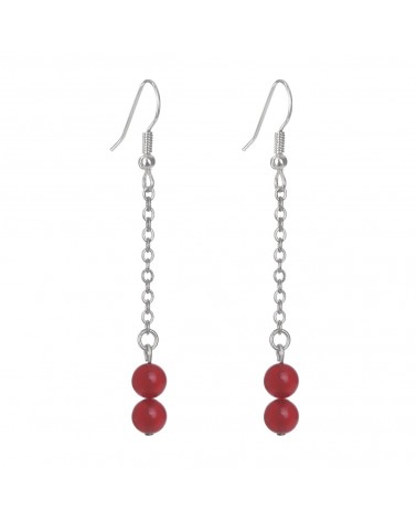 Épithètes : Boucles d'oreilles argentées pendantes longues chaîne fine et perles en pierres naturelles cornaline