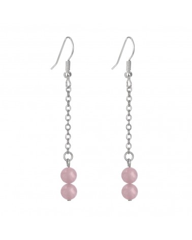 Épithètes : Boucles d'oreilles argentées pendantes longues chaîne fine et perles en pierres naturelles quartz rose