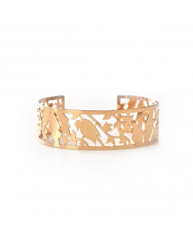 Épithètes - Bracelet Manchette doré à l'or fin - ajouré motif oiseau branche feuillages image 3