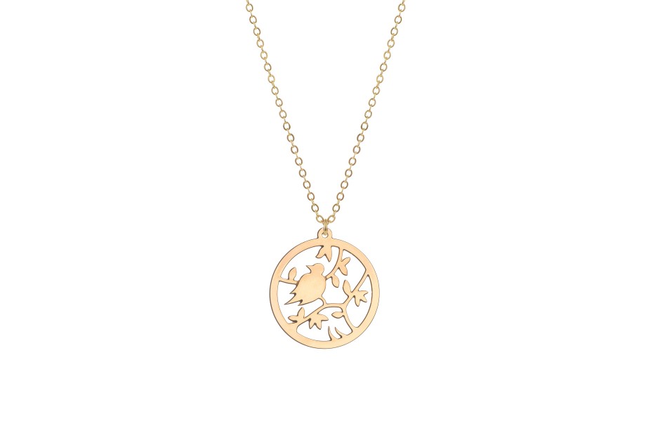 Épithètes - Collier doré à l'or fin médaillon ajouré oiseau sur branche et feuillage