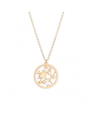 Épithètes - Collier doré à l'or fin médaillon ajouré oiseau sur branche et feuillage