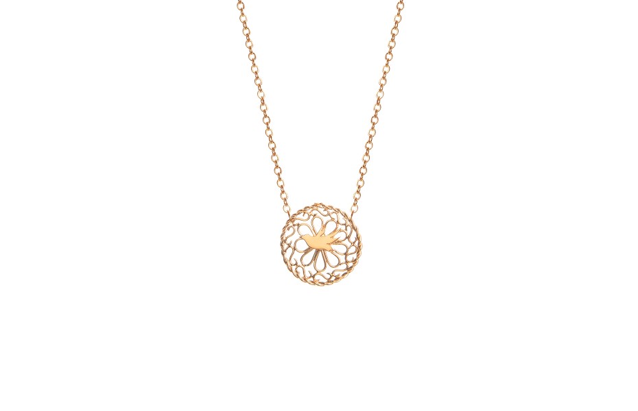 Épithètes - Collier doré à l'or fin médaillon filigrane avec volutes et oiseau colombe