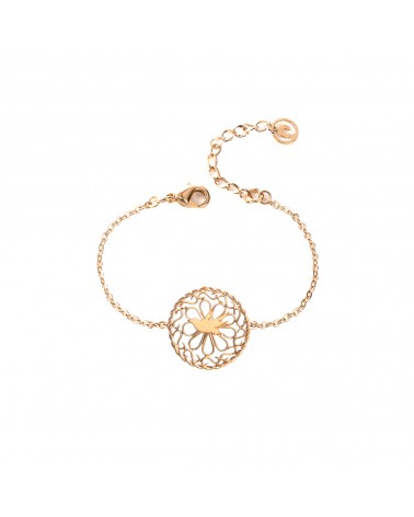 Épithètes – Bracelet doré à l'or fin médaillon filigrane avec rosace volutes arabesques et oiseau colombe