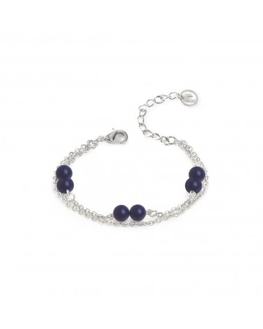 Épithètes : bracelet argenté double chaîne et perles en pierres naturelles lapis-lazuli