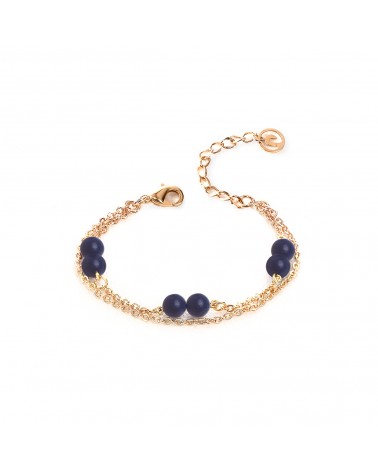 Épithètes : bracelet doré à l'or fin double chaîne et perles en pierres naturelles lapis-lazuli