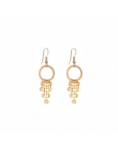 Épithètes – Boucles d'oreilles dorées avec anneau ciselé et chaînettes suspendues pastilles percées ethnique chic