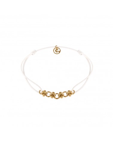 Épithètes - Bracelet cordon blanc taille ajustable et chaînette dorée fantaisie à gros anneaux pour femme