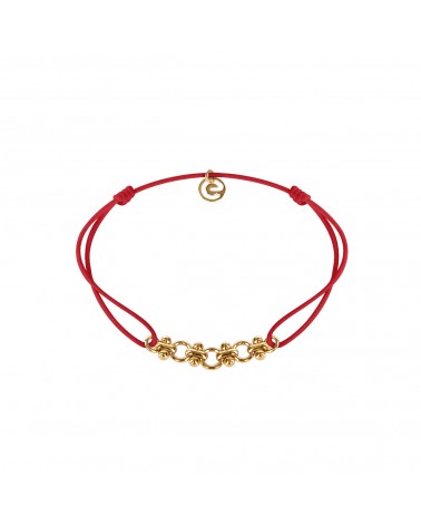 Épithètes - Bracelet cordon rouge taille ajustable et chaînette dorée fantaisie à gros anneaux pour femme