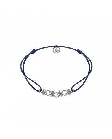 Épithètes - Bracelet cordon bleu taille ajustable et chaînette argentée fantaisie à gros anneaux pour femme