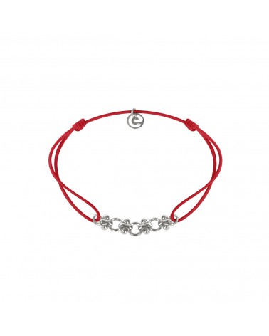 Épithètes - Bracelet cordon rouge taille ajustable et chaînette argentée fantaisie à gros anneaux pour femme