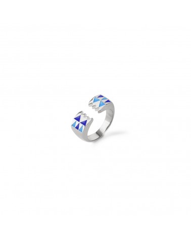 Épithètes - Bague argentée taille ajustable motif pattes de lion géométriques stylisées 5 teintes au choix pour femme -bleu