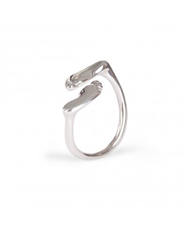 Épithètes – Bague en Argent 925°°°, taille ajustable, deux pieds sculptés vus de dessous entourant le doigt, pour femme - zoom