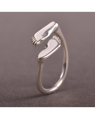 Épithètes – Bague en Argent 925°°°, taille ajustable, deux pieds sculptés vus de dessous entourant le doigt, pour femme -2